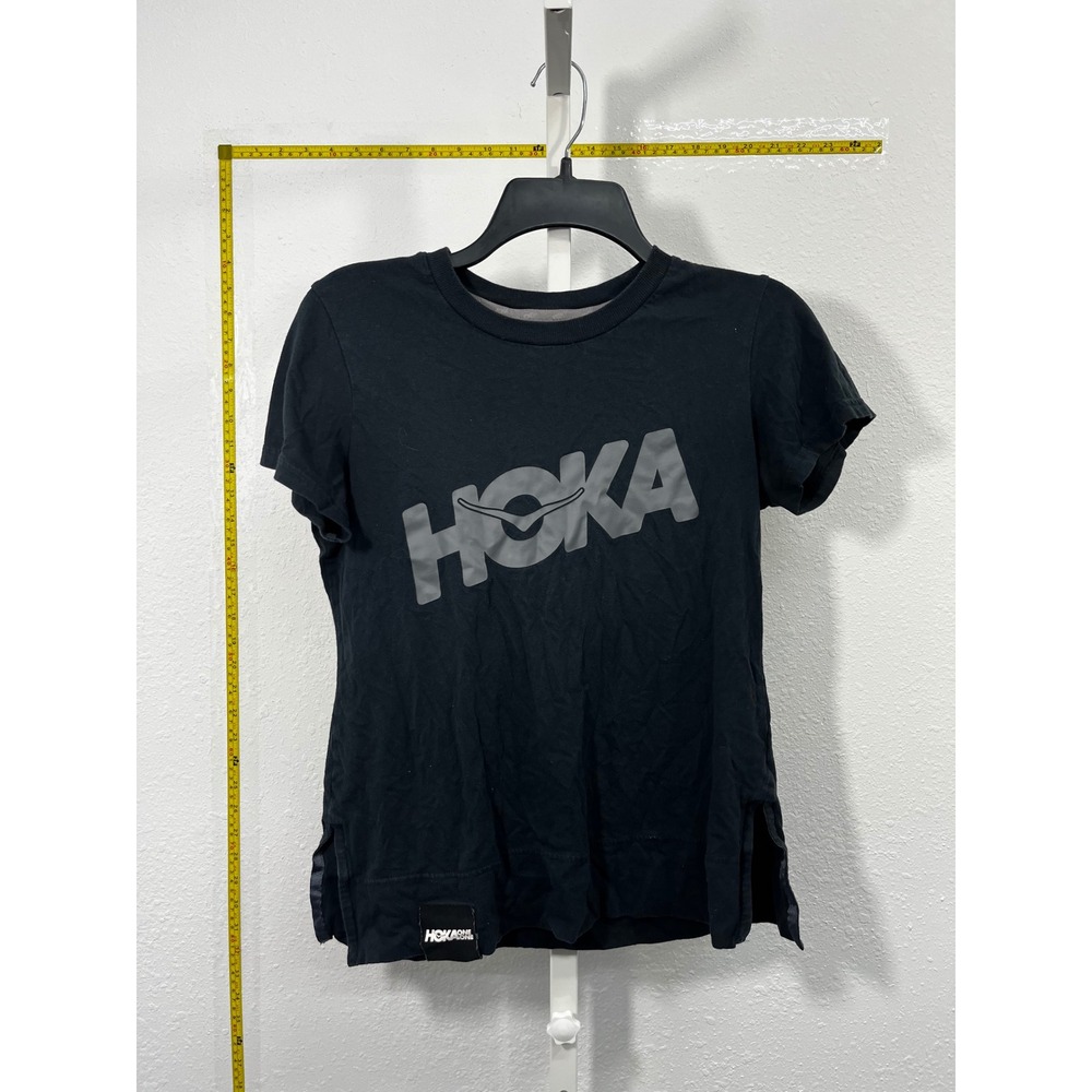 Hoka One One‎ Mens XS Black Short Sleeve Logo Graphic Running T-Shirt Side Slit